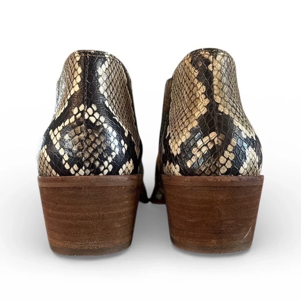 Madewell Snake Print Leather Ankle Booties Block Heel Pointed Toe Women's
